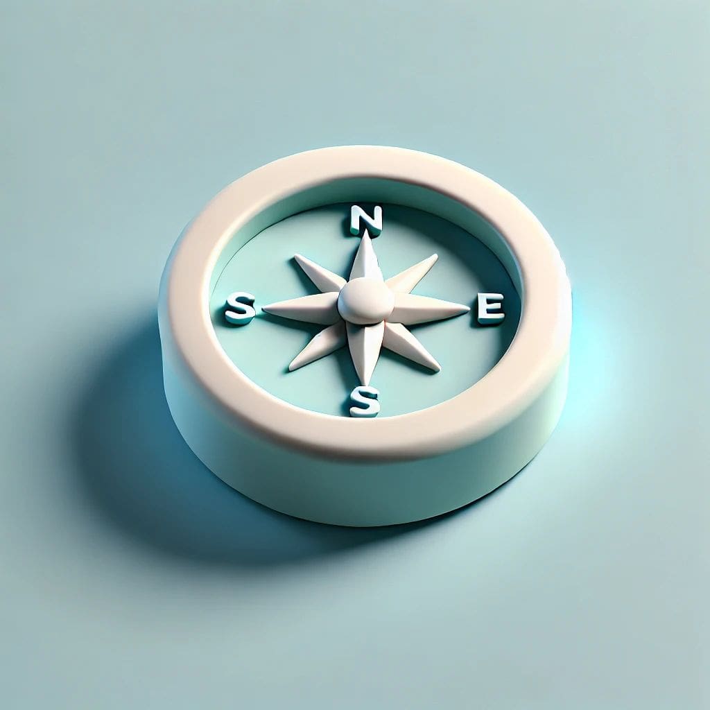 navigation equipment, such as a compass, designed with smooth, rounded shapes and soft pastel colors. The compass