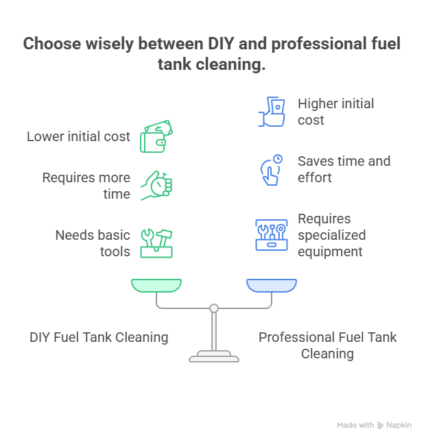 Choose wisely between DIY and professional fuel tank cleaning.