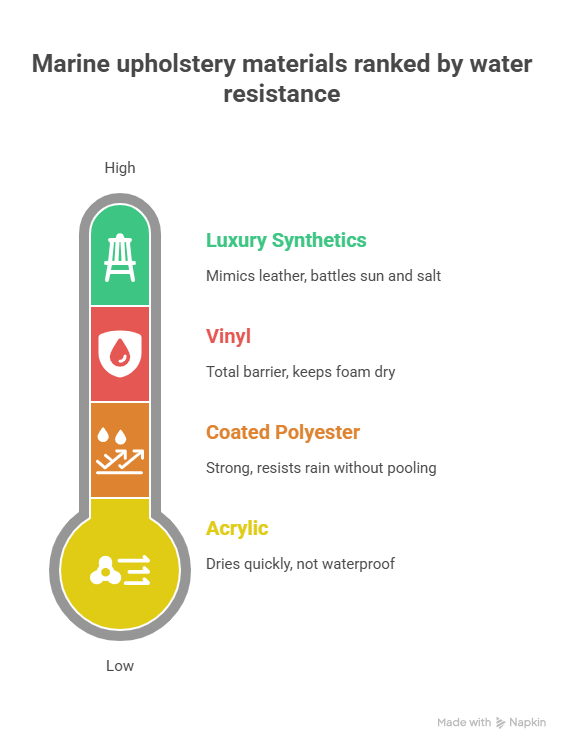 Marine upholstery materials ranked by water resistance Marine upholstery materials ranked by water resistance