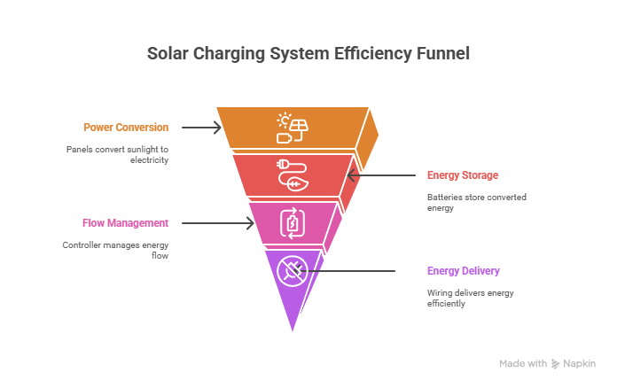 Solar Charging System Efficiency Funnel solar panels for charging boat batteries